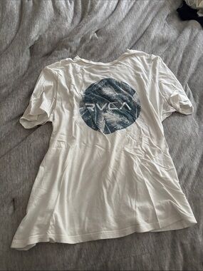 RVCA White Tee with Blue Palm Circle Graphic